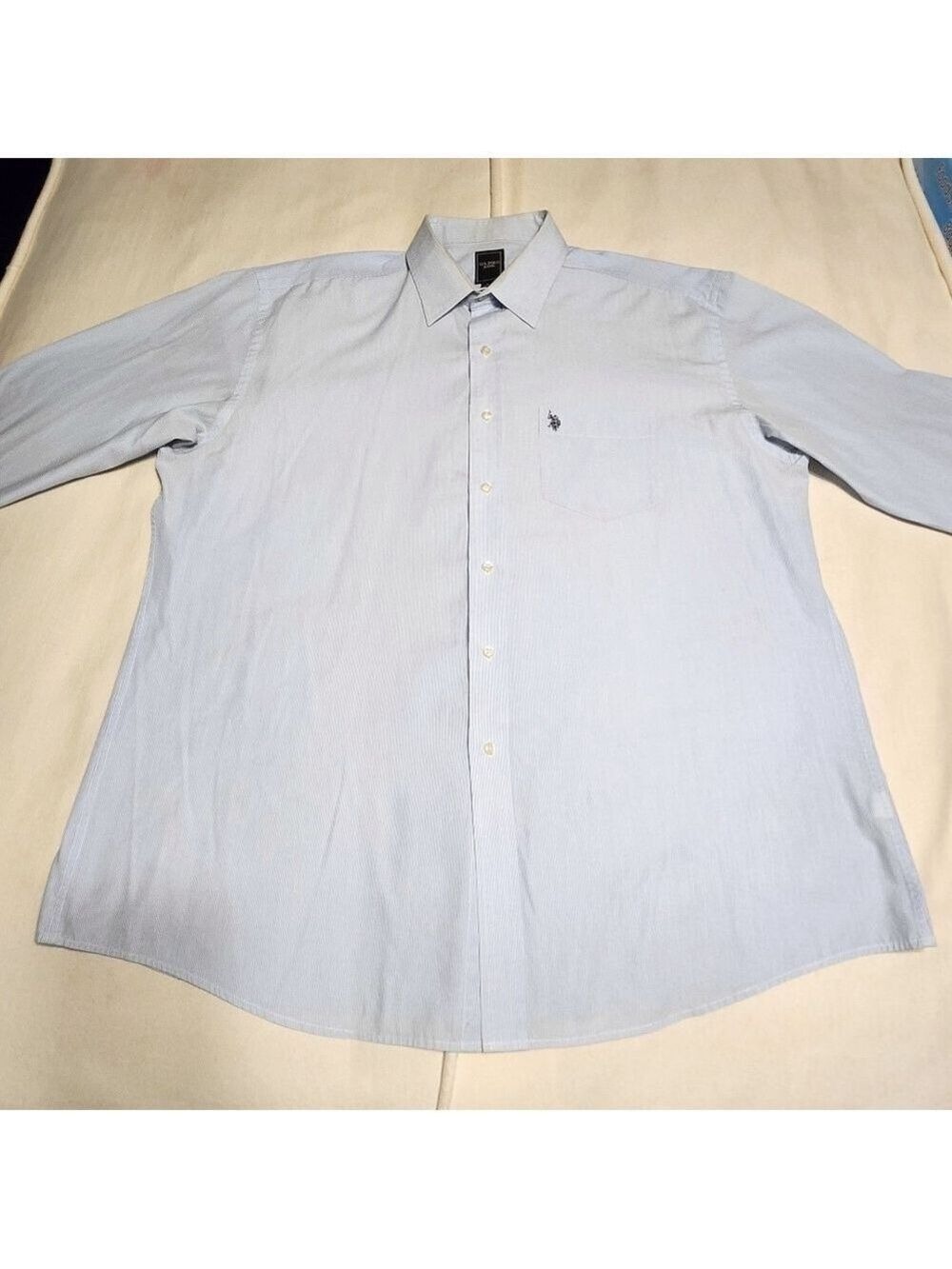 US Polo Assn Blue White Pin Stripe Dress Shirt Large - Picture 7 of 11